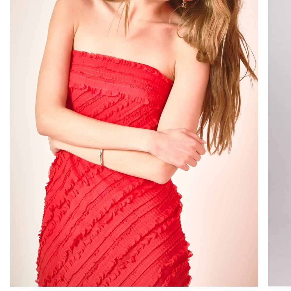 Endless Rose Vibrant Red Ruffle Strapless Dress Small - Picture 5 of 10